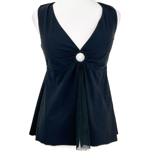 Amoressa Tankini Swim Top Sheer Front Panel Circle Detail Size Medium Black - Picture 11 of 16